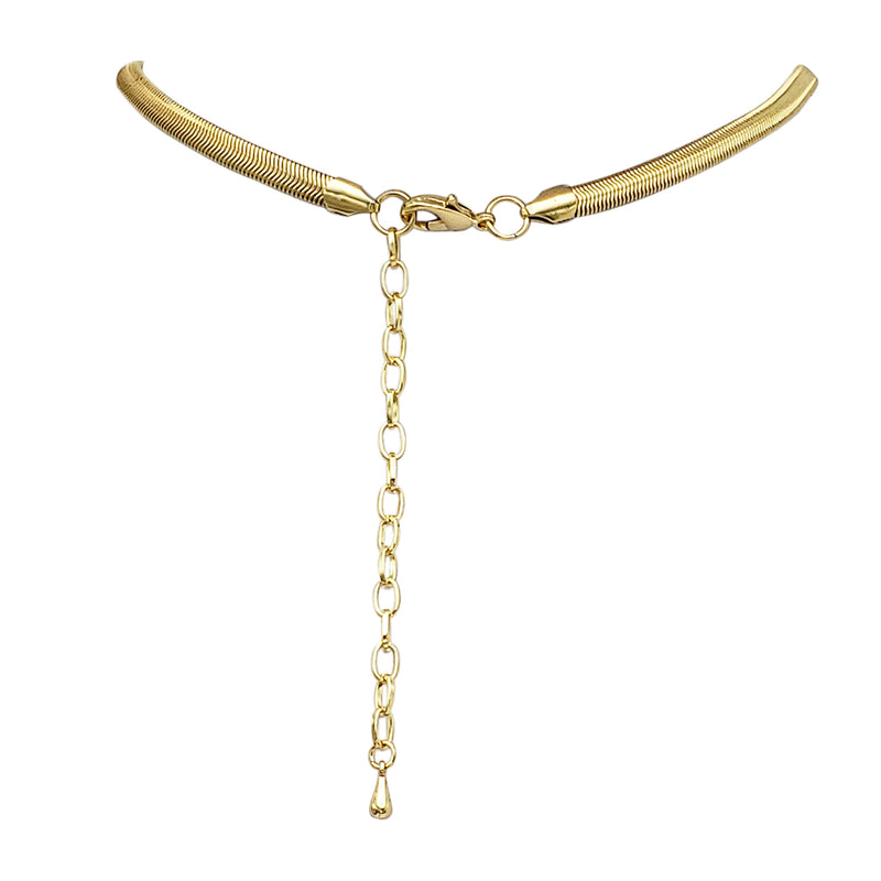 Contemporary Statement Resin Geo Hoop Link With Glass Crystal Rhinestones Bib Necklace And Earrings Gift Set, 14"+3" Extender (Black Marble Gold Tone)