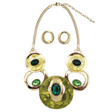 Contemporary Statement Resin Geo Hoop Link With Glass Crystal Rhinestones Bib Necklace And Earrings Gift Set, 14