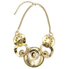 Contemporary Statement Resin Geo Hoop Link With Glass Crystal Rhinestones Bib Necklace And Earrings Gift Set, 14"+3" Extender (Green Yellow Gold Tone)