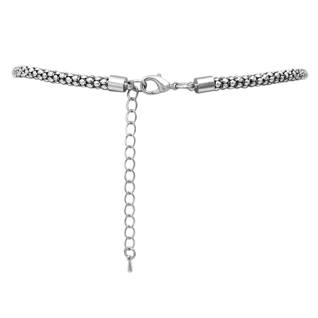 Western Style Silver Tone Teardrop Concho Medallion with Natural Howlite Necklace Earrings Set, 26"+3" Extension (Black)