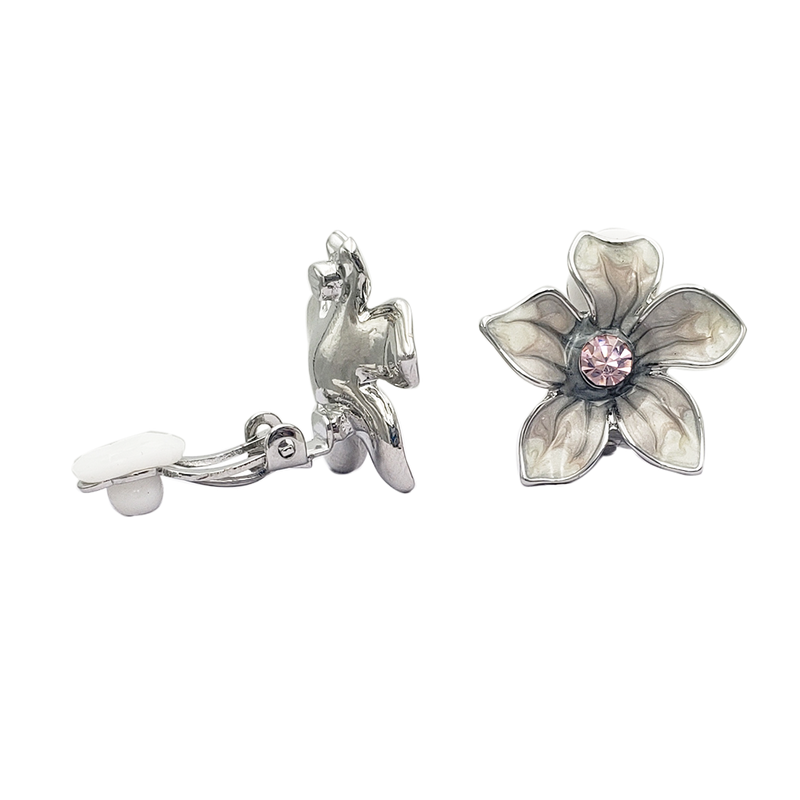 Stunning Polished Silver Tone Enamel And Lucite 3D Flower Necklace Earrings Jewelry Gift Set, 14"+3" Extension