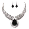 Teardrop Stone Statement Necklace Earrings Set (Black)