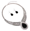 Teardrop Stone Statement Necklace Earrings Set (Black)