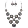 Rosemarie Collections Women's Flower Disc Statement Bib Necklace Earrings Jewelry Gift Set, 18"+2.5" Extender (Abalone Shell)