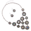 Rosemarie Collections Women's Flower Disc Statement Bib Necklace Earrings Jewelry Gift Set, 18"+2.5" Extender (Abalone Shell)