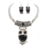 Western Style Semi Precious Howlite Stone Hootiful Wise Owl Collar Necklace Dangle Earrings, 10