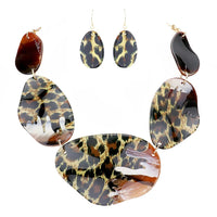 Unique Wild Animal Leopard Print Statement Lucite Bib Necklace Earring Set, 18"+3" Extender