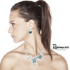 Stunning Enamel Sea Creatures And Simulated Pearl Collar Necklace Earrings Set, 12"+3" Extender (Blue Starfish Silver Tone)