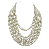 Stunning Cream Colored Cascading Multi-Strand 8mm Simulated Glass Pearl Necklace Earring Bridal Set, 17.5"+2.5" Extender