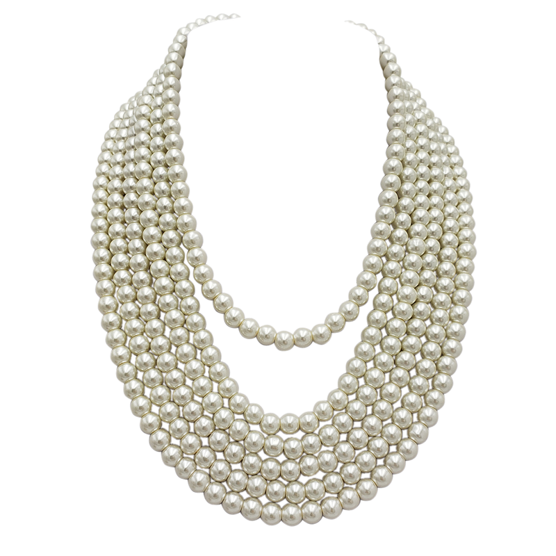 Stunning Cream Colored Cascading Multi-Strand 8mm Simulated Glass Pearl Necklace Earring Bridal Set, 17.5"+2.5" Extender