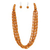 Chic Multi Strand Beaded Necklace And Earrings Jewelry Set, 30"+2" Extender (Mustard Yellow)