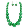 Statement Making Oversized Graduated Strand Of Simulated Pearls Necklace And Dangle Earrings Holiday Costume Jewelry Gift Set, 18"+4" Extender (Bright Green Gold Tone)