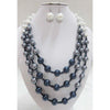 Stunning Multi Strand Ombre Simulated Pearl And Crystal Necklace Earrings Jewelry Set, 18"+3" Extender (Blue White Pearl Silver Tone)