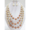 Stunning Multi Strand Ombre Simulated Pearl And Crystal Necklace Earrings Jewelry Set, 18"+3" Extender (Brown Cream Pearl Gold Tone)