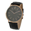 Large Gray Round Face With Gold Details On Black Leather Band Casual Men's Watch, 9.5"