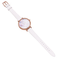 Summer Flower and Mother of Pearl Face Fashion Watch with Genuine Leather Band (White/Butterfly)