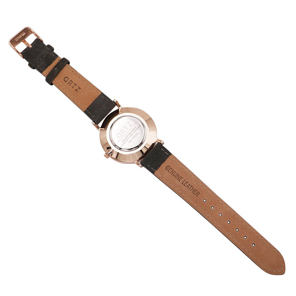 Genuine Leather Mother of Pearl Fashion Watch (Dark Grey)