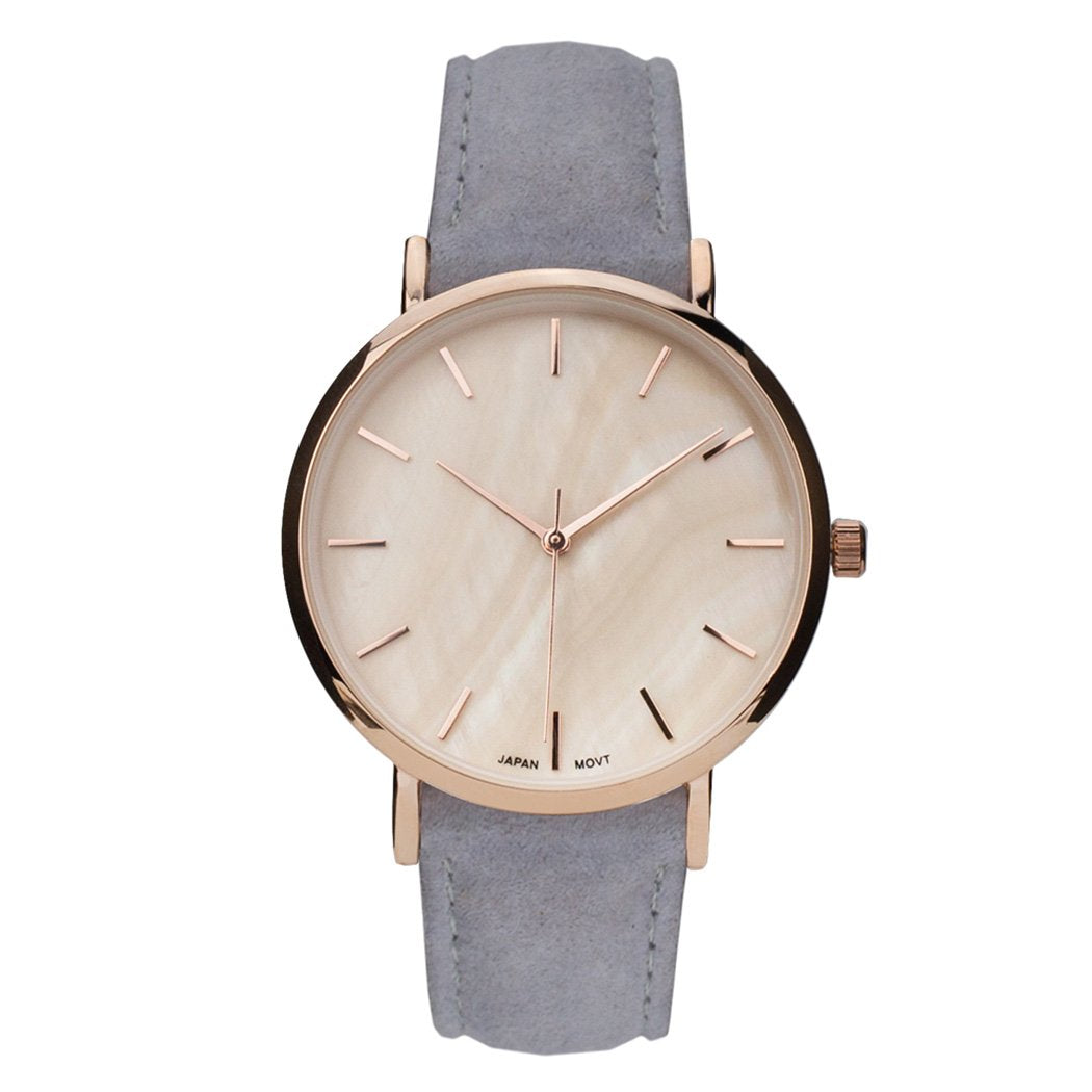 Genuine Leather Mother of Pearl Fashion Watch (Light Grey)