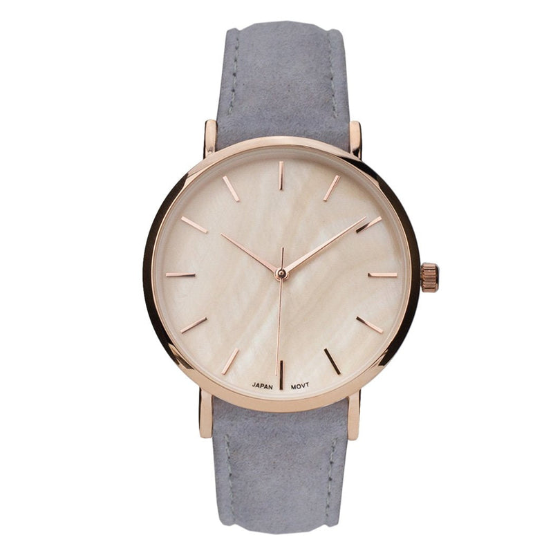 Genuine Leather Mother of Pearl Fashion Watch (Light Grey)