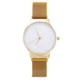 Magnetic Italian Style Metal Mesh Band Large Round White Face Fashion Wrist Watch (Gold Tone)
