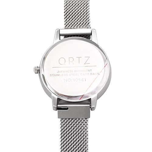 Round Mother Of Pearl Grey Abalone Face Magnetic Italian Style Metal Mesh Band Fashion Wrist Watch (Silver Tone)