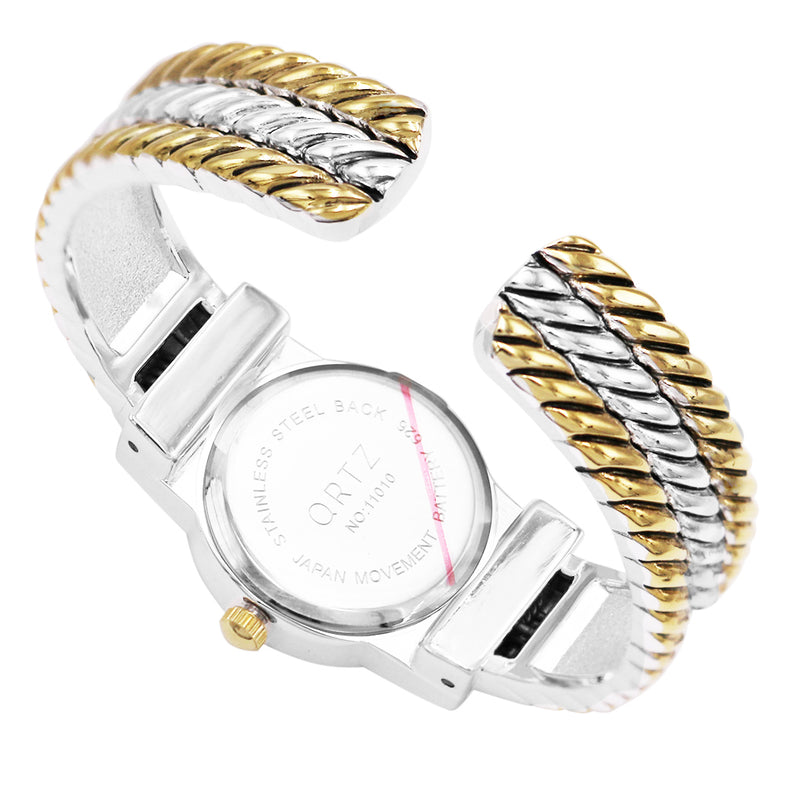 Stylish Mother of Pearl Rope Cuff Bracelet Fashion Watch (Small Round, Two Tone)