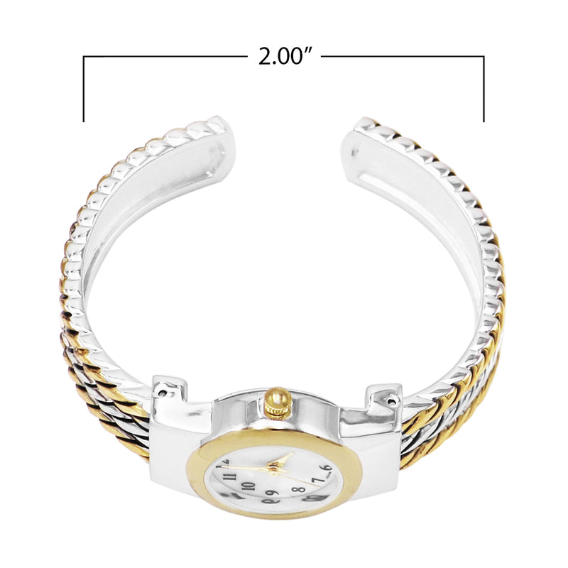 Stylish Mother of Pearl Rope Cuff Bracelet Fashion Watch (Small Round, Two Tone)