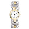 Stylish Round Face Circular Pattern Polished Metal Cuff Bracelet Watch (Two Tone)