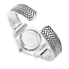 Stylish Round Chrome Dial On Textured Metal Basket Weave Hinged Cuff Bracelet Watch, 2.25 (Silver Tone)