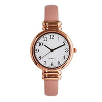 Women's Petite Casual Round Face Vegan Leather Hinged Cuff Bracelet Watch, 2.25"