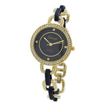 Geneva Fashion Stylish Crystal Surround Round Face Colored Link Band Bracelet Watch (Navy)