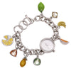 Whimsical Summer Fun Fruit Charms Pineapple Lemon Lime Banana Orange Metal Link Toggle Closure Charm Bracelet Watch, 6.5"+1.5" Extender (Silver Tone)