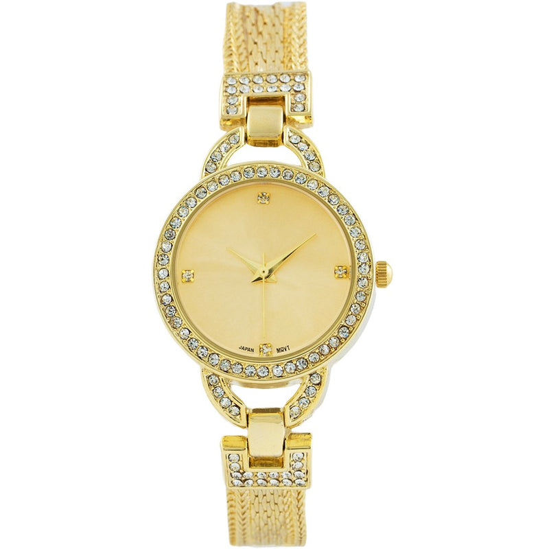 Crystal Embellished Bracelet Watch (Gold)