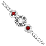 Geneva Classic Round Face Colored Natural Stone Link Band Bracelet Watch