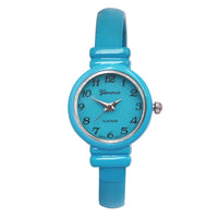 Colorful Monochromatic Casual Mini Round Face Hinged Cuff Petite Bangle Bracelet Watch,5.5" Blue