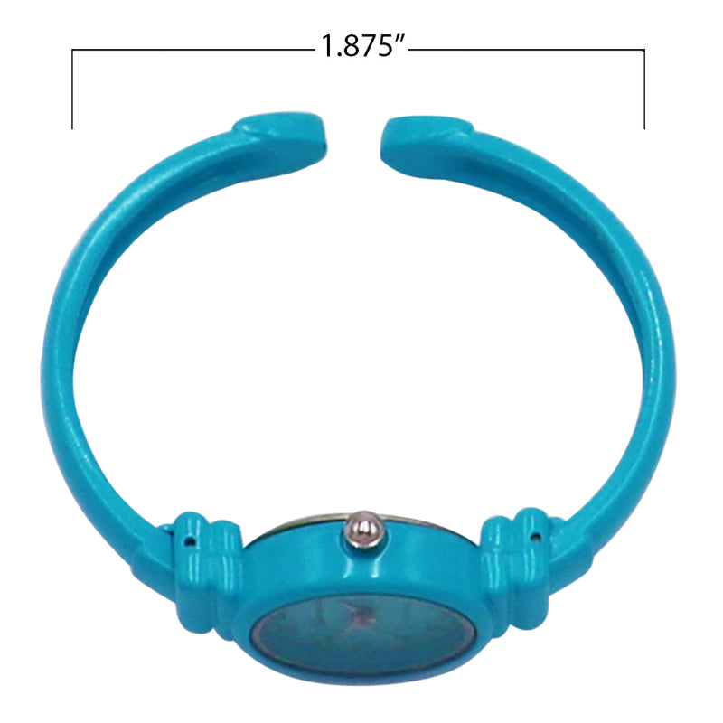 Colorful Monochromatic Casual Mini Round Face Hinged Cuff Petite Bangle Bracelet Watch,5.5" Blue