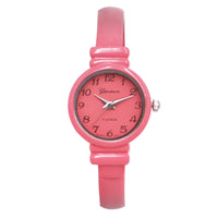 Colorful Monochromatic Casual Mini Round Face Hinged Cuff Petite Bangle Bracelet Watch,5.5" Pink
