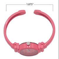 Colorful Monochromatic Casual Mini Round Face Hinged Cuff Petite Bangle Bracelet Watch,5.5" Pink