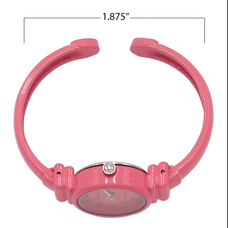 Colorful Monochromatic Casual Mini Round Face Hinged Cuff Petite Bangle Bracelet Watch,5.5" Pink