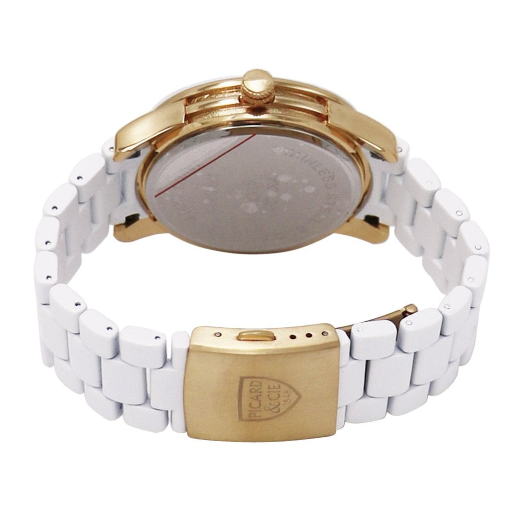 Flower Face with Crystal Accents Bracelet Watch (White)
