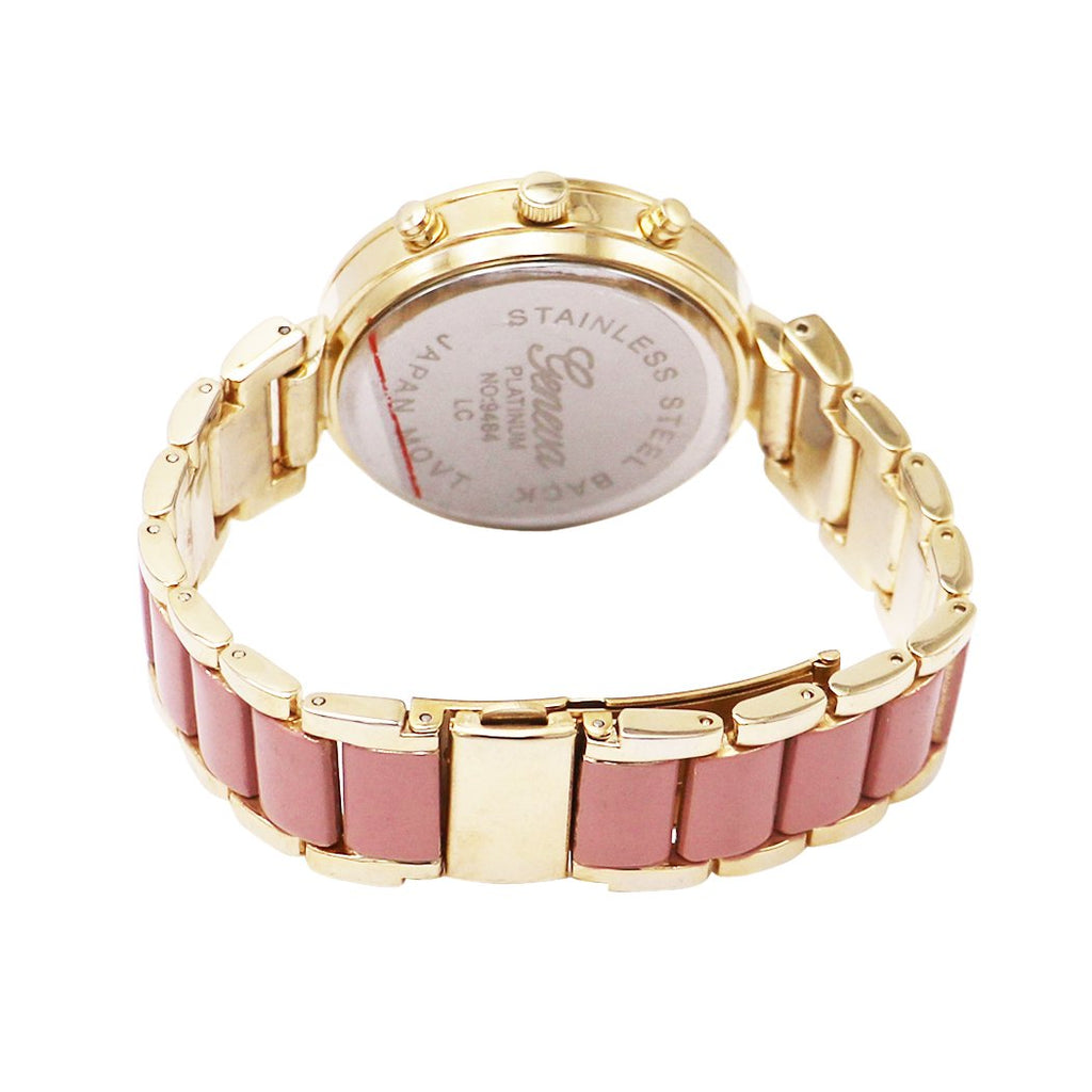 Rhinestone and Flower Face Bracelet Watch (Light Pink)