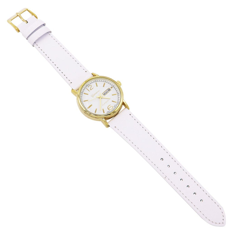 Geneva Fashion Watch with Leather Band (Gold/White)