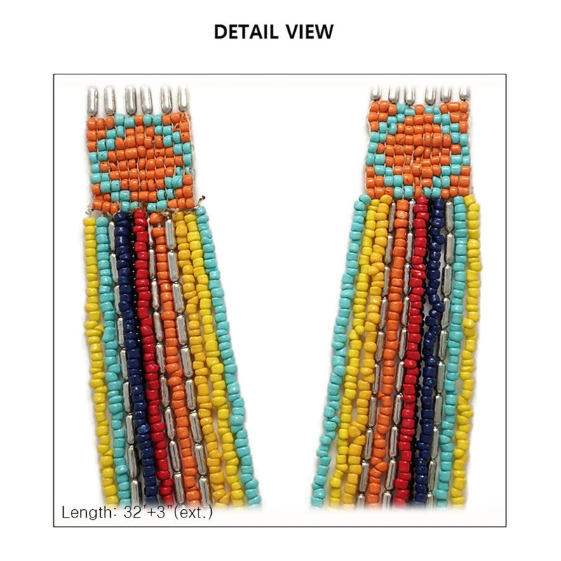 Stunning Western Peyote Stitch Style Multi-Strand Seed Bead Statement Long Necklace, 32"