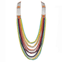 Stunning Western Peyote Stitch Style Multi-Strand Seed Bead Statement Long Necklace, 32"