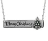 Whimsical Christmas Holiday Bar Pendant Charm Necklace, 16"+3" Extender (Merry Christmas Tree Silver Tone)