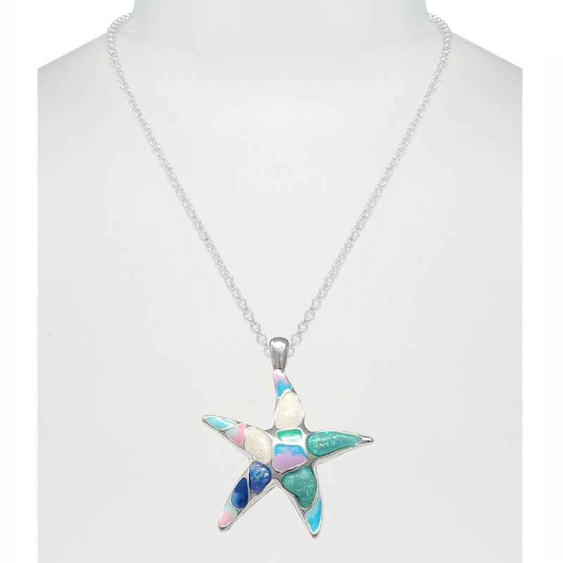 Whimsical Opal Epoxy Starfish Pendant Necklace, 18"+3" Extender