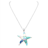 Whimsical Opal Epoxy Starfish Pendant Necklace, 18"+3" Extender