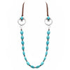 Western Cowgirl Chic Vegan Leather With Semi Precious Howlite Stone Long Necklace, 33"+3" Extension (Squash Blossom With Turquoise Howlite)