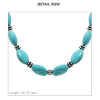 Western Cowgirl Chic Vegan Leather With Semi Precious Howlite Stone Long Necklace, 33"+3" Extension (Squash Blossom With Turquoise Howlite)