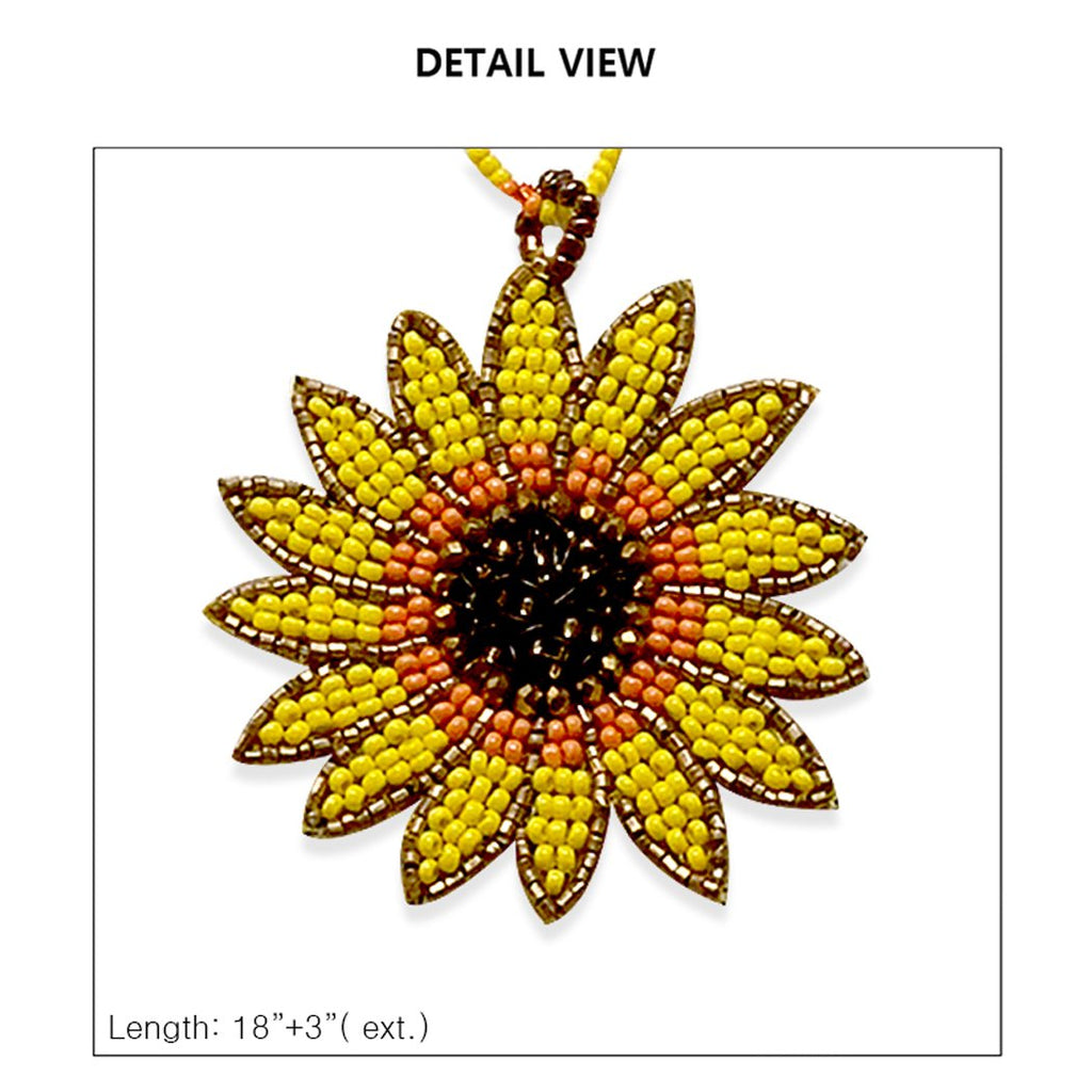 Bright And Bold Sunflower Seed Bead Pendant Necklace, 18"+3" Extender